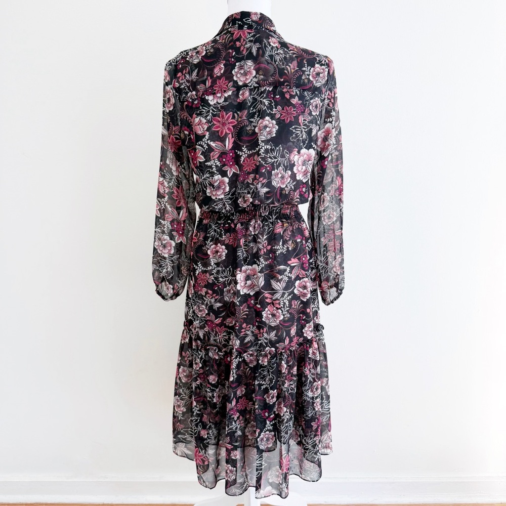 MISA MAYLI BLACK PINK WHITE FLORAL PRINT LONG SLEEVE COLLARED BUTTON UP DRESS - Picture 9 of 17
